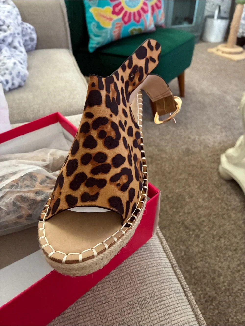 Catherine Malandrino Leopard Print Espadrille Wedge Sandal - Tan & Black